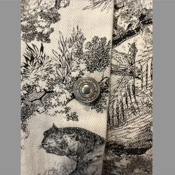 Dior Toile De Jouy Button Front Long Sleeve Shirt In White And Black Cotton - Picture 4 of 12